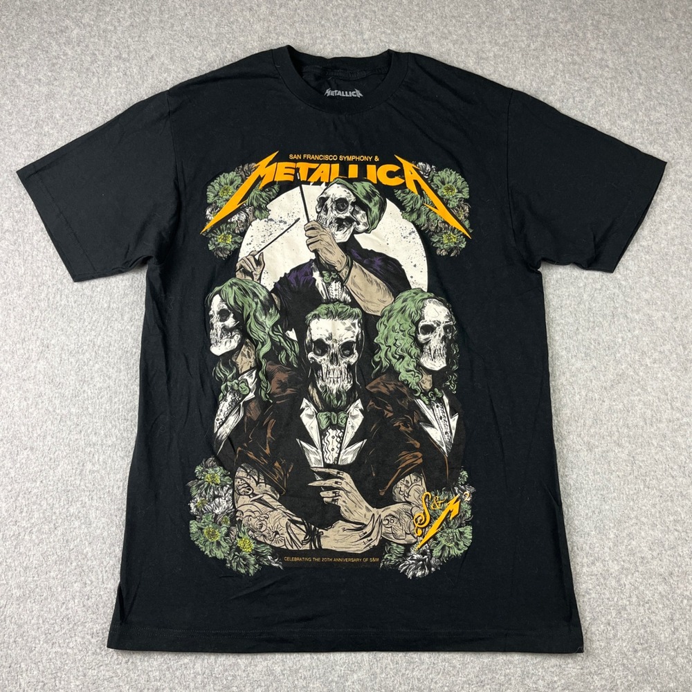 Metallica T-Shirt Mens Medium Black S&M2 20th Anniversary Skeleton Graphic